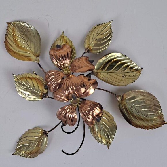 Copper & Brass Dogwood Flowers Wall Hangings Vintage Mid-Century Modern 4 Pieces - Picture 5 of 10